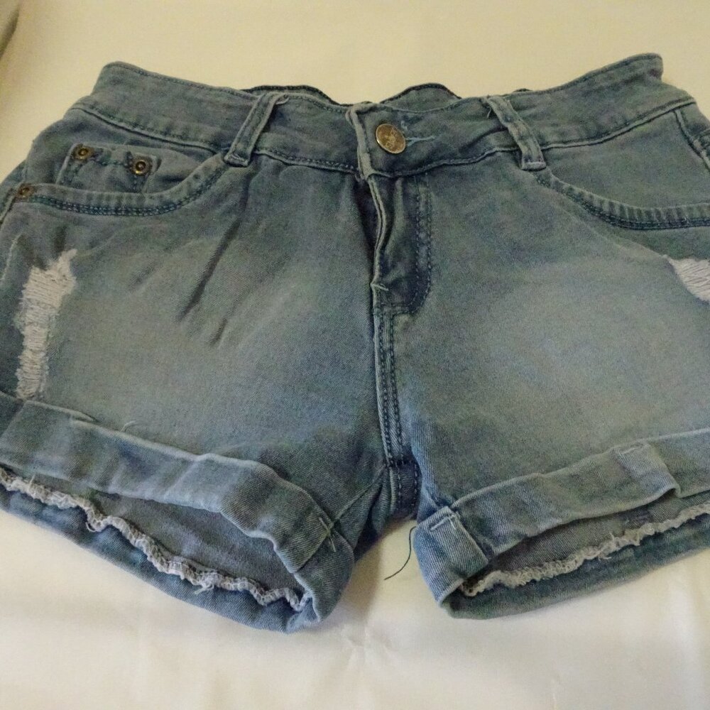 LT Women's Size 29 Disttressed Denim Jean Shorts Pockets Belt Loops Flat Front